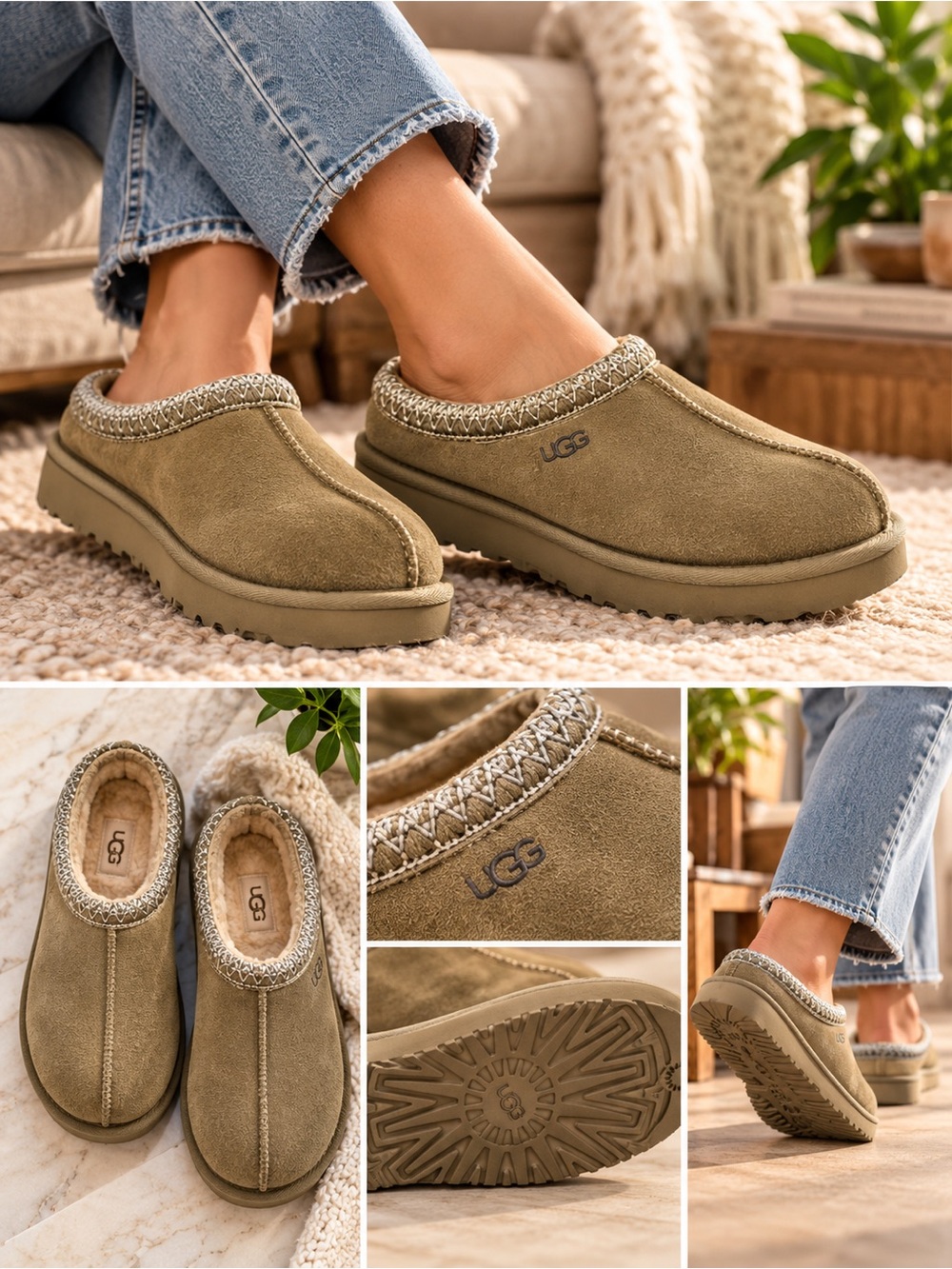 🐞UGG Slip-On Shearling Lined Suede Clog in Olive